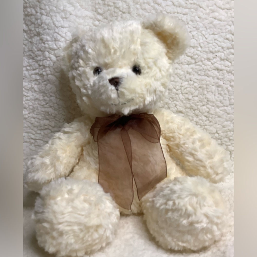 Carlton Cards Plush Beige Teddy Bear Brown Sheer Bow Stuffed Animal Plush Toy